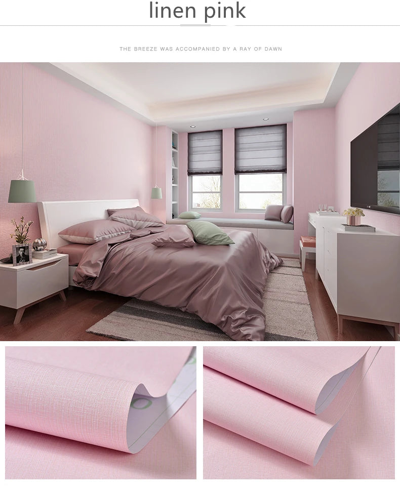 Self-adhesive Wallpaper Waterproof Solid Color Linen Pattern Living Room Bedroom Room Cabinet Decoration Sticker