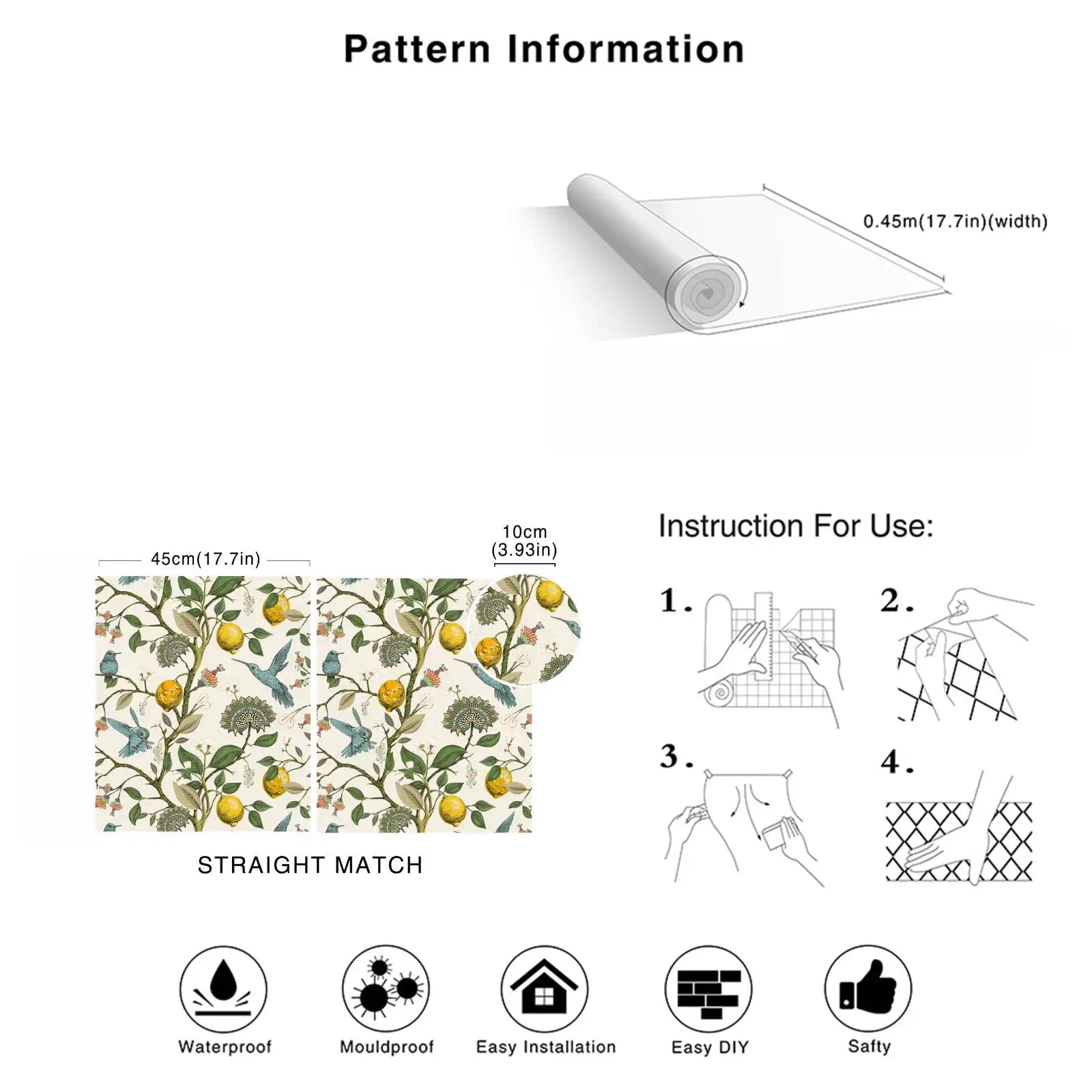 Blue Bird Self Adhesive Wallpaper Fresh Lemon Tree Peel and Stick Wallpaper Removable Waterproof Prepasted Wallpaper Wall Mural