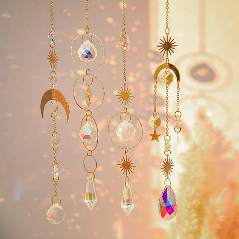 Crystal Suncatcher Crystal Wind Chimes Garden Rainbow Sun Catcher Garden Hanging Pendant Window Wind Music Home Garden Decor