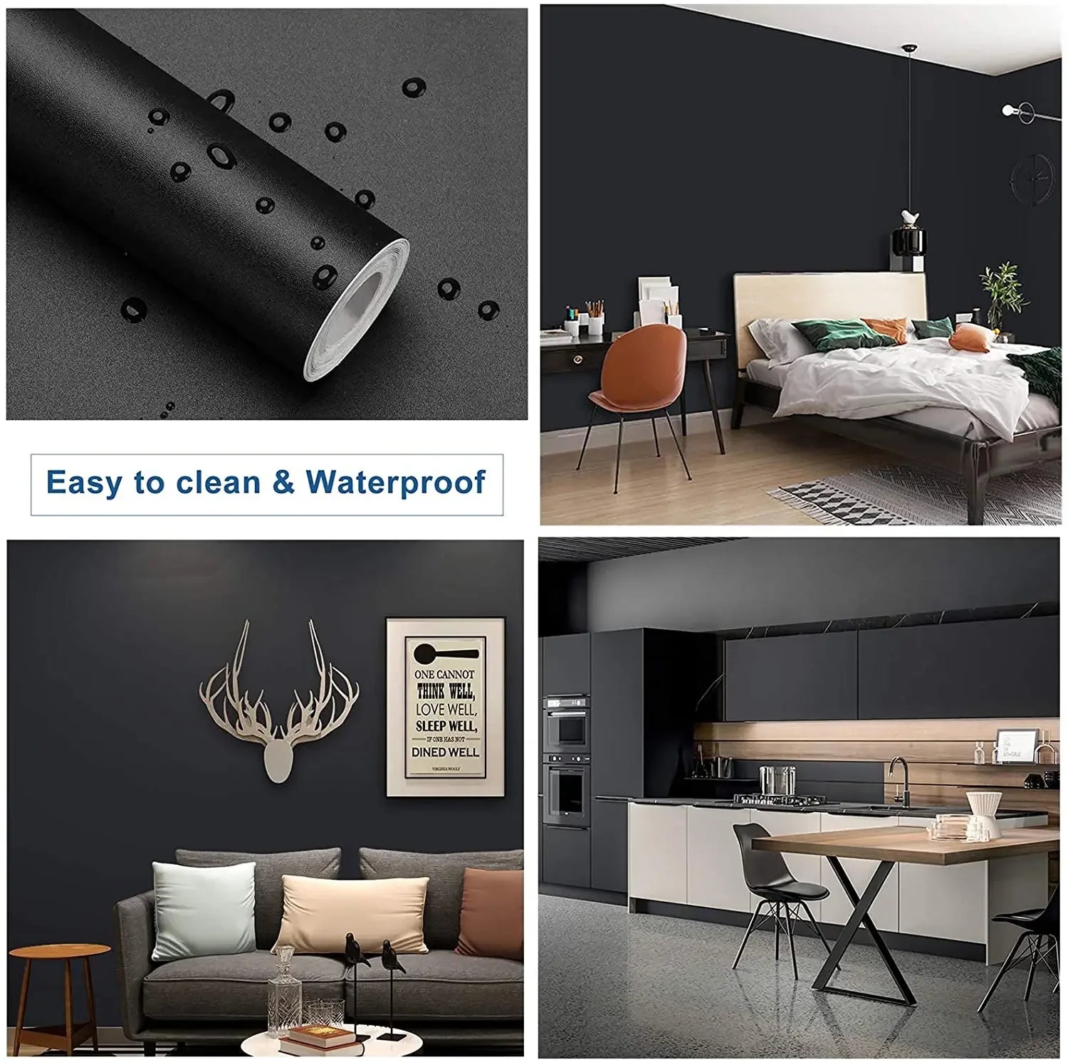Waterpoof Matte Solid Wallpaper Black Vinyl Self-Adhesive Stickers for Wall Furniture Livingroom Contact Paper Home Decor