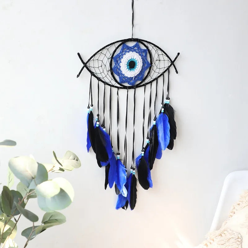 1PC Home Decoration Dream Catcher Wall Hanging Devil's Eye Colored Feathers Room Decoration Dream Catcher Wind Chimes Pendant