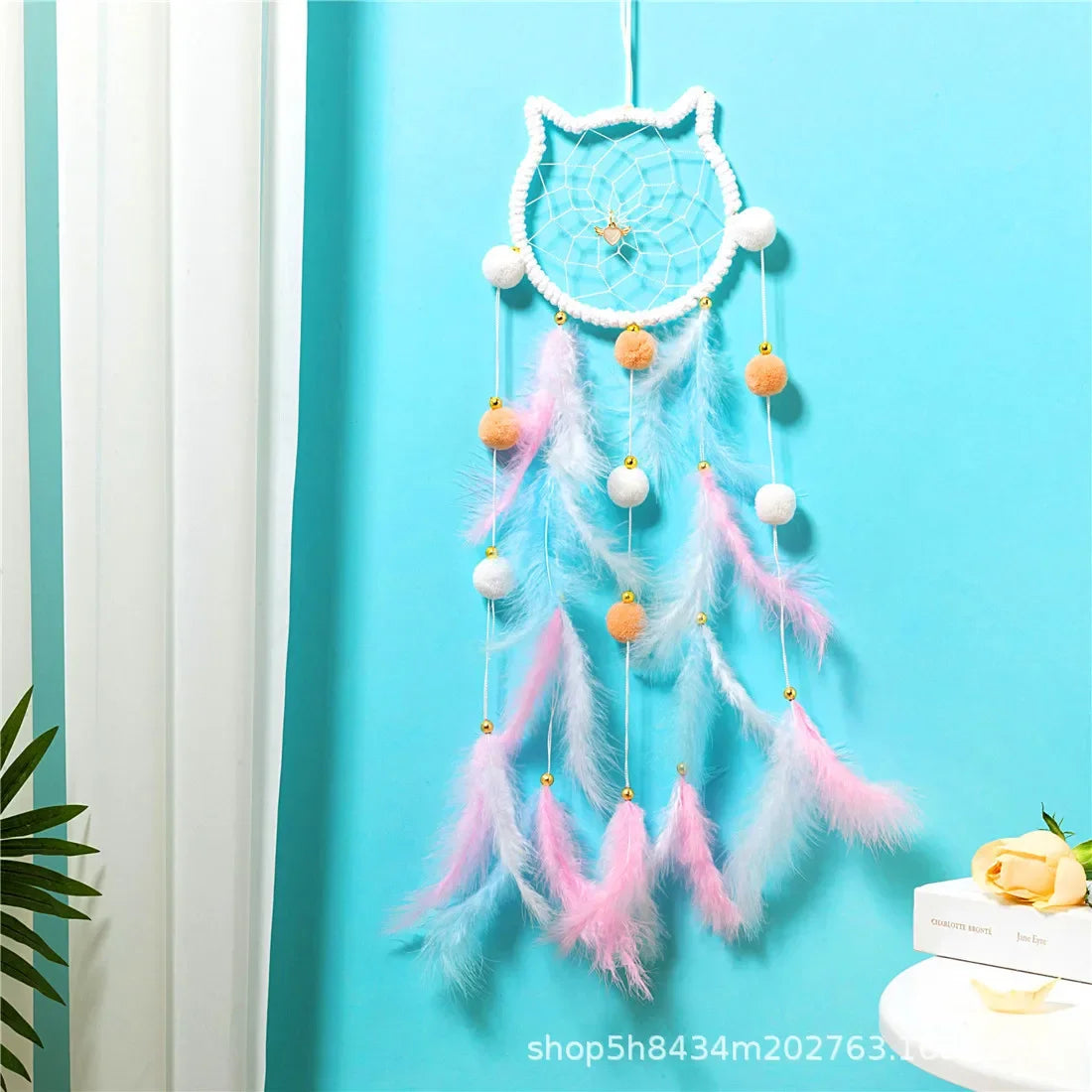 Wall Decor Christmas Gifts Colored Feathers Hand-woven Outdoor Garden Wind Chimes Pink Feather Bedroom Hanging Ornaments