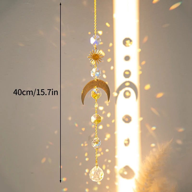Crystal Suncatcher Moon Star Rainbow Sun Catcher Wind Chime Pendant Sun Catcher Pendants Outdoor Garden Yard Hanging Decor