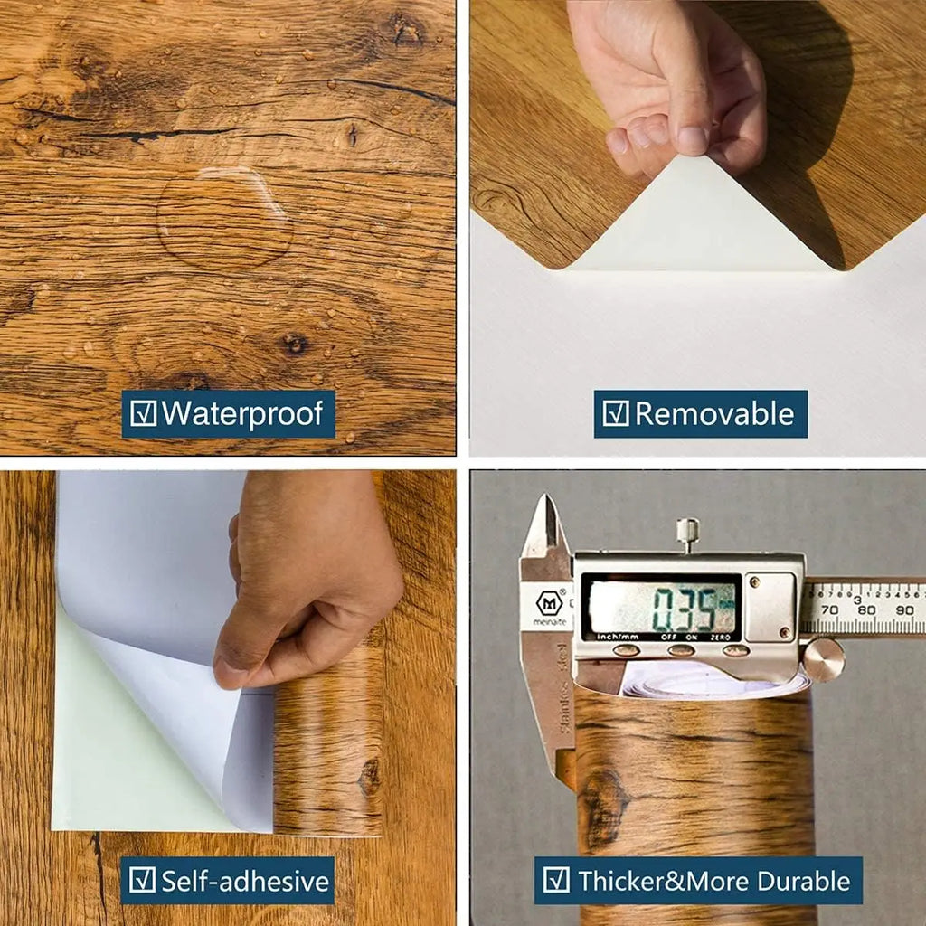 1 Roll Pvc Oil-proof Wood Grain Sticker Self-adhesive Wallpaper For Kitchen Countertop Furniture Cabinet Table Wall Renovation