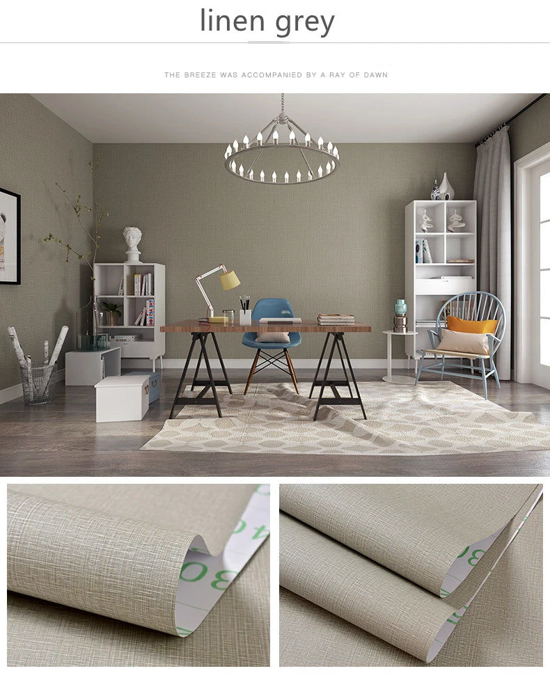 Self-adhesive Wallpaper Waterproof Solid Color Linen Pattern Living Room Bedroom Room Cabinet Decoration Sticker