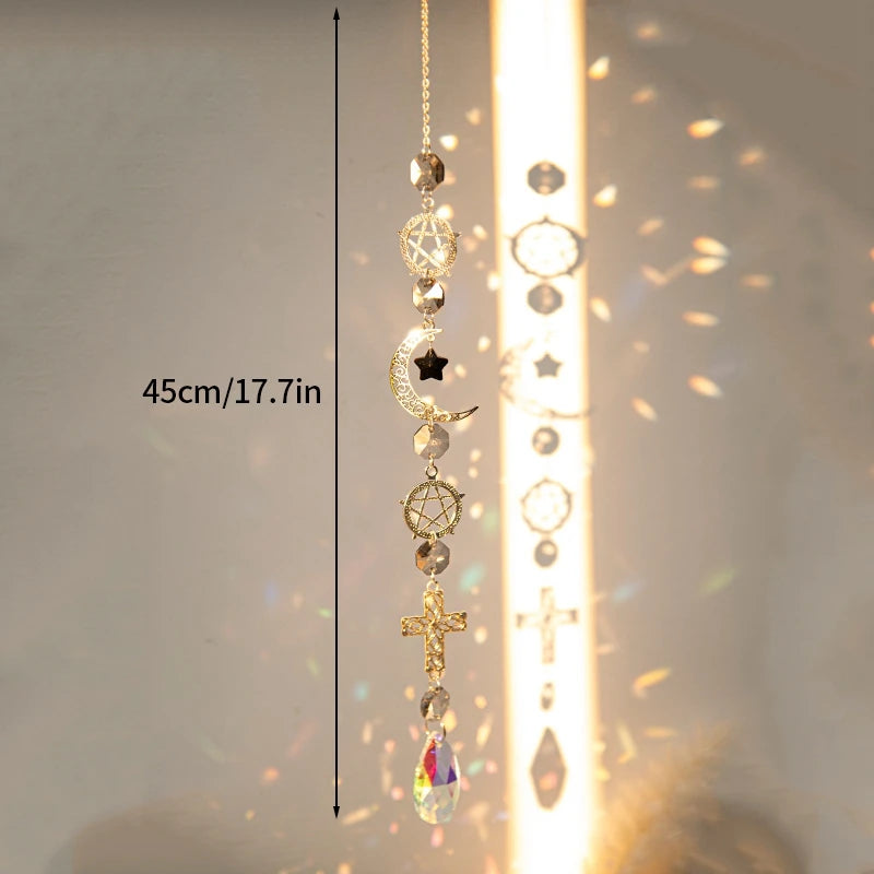 Crystal Suncatcher Moon Star Rainbow Sun Catcher Wind Chime Pendant Sun Catcher Pendants Outdoor Garden Yard Hanging Decor