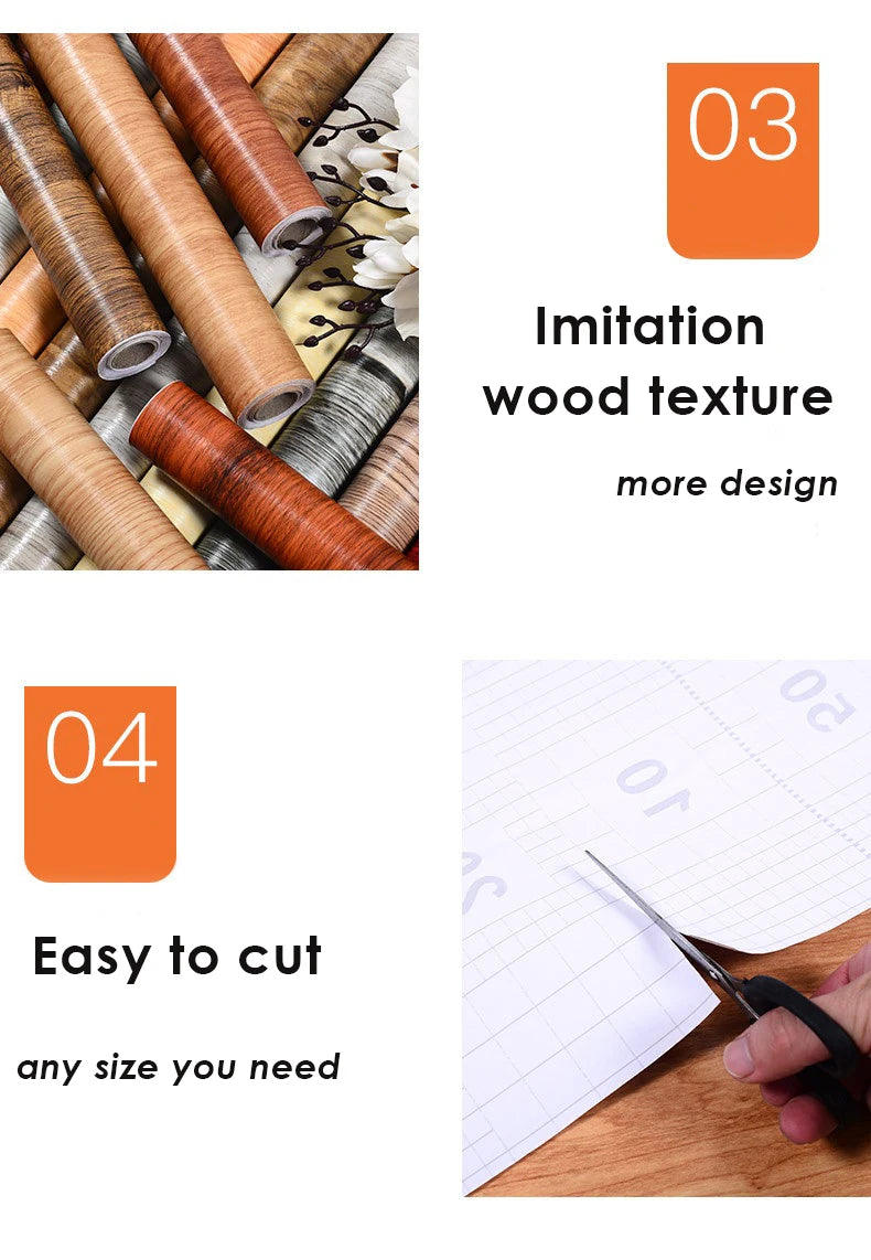 Vinyl Self-adhesive Waterproof Wood Wallpapers Wall Stickers for Wall in Rolls Furniture Renovation Film Bedroom Home Decor PVC