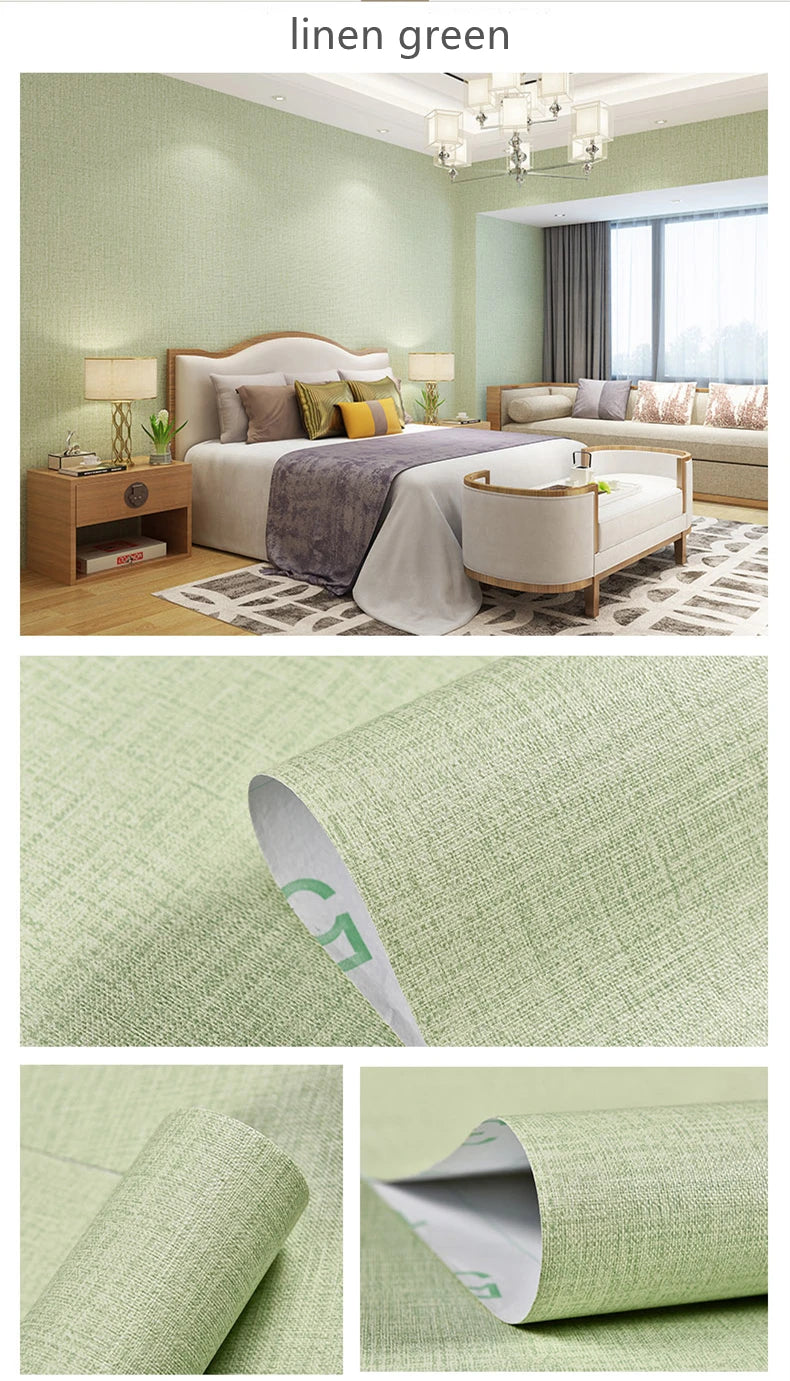 Self-adhesive Wallpaper Waterproof Solid Color Linen Pattern Living Room Bedroom Room Cabinet Decoration Sticker