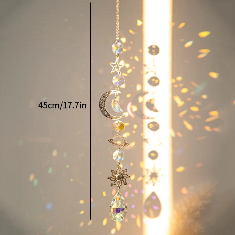 Crystal Suncatcher Moon Star Rainbow Sun Catcher Wind Chime Pendant Sun Catcher Pendants Outdoor Garden Yard Hanging Decor