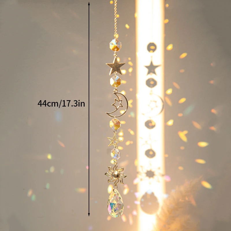 Crystal Suncatcher Moon Star Rainbow Sun Catcher Wind Chime Pendant Sun Catcher Pendants Outdoor Garden Yard Hanging Decor