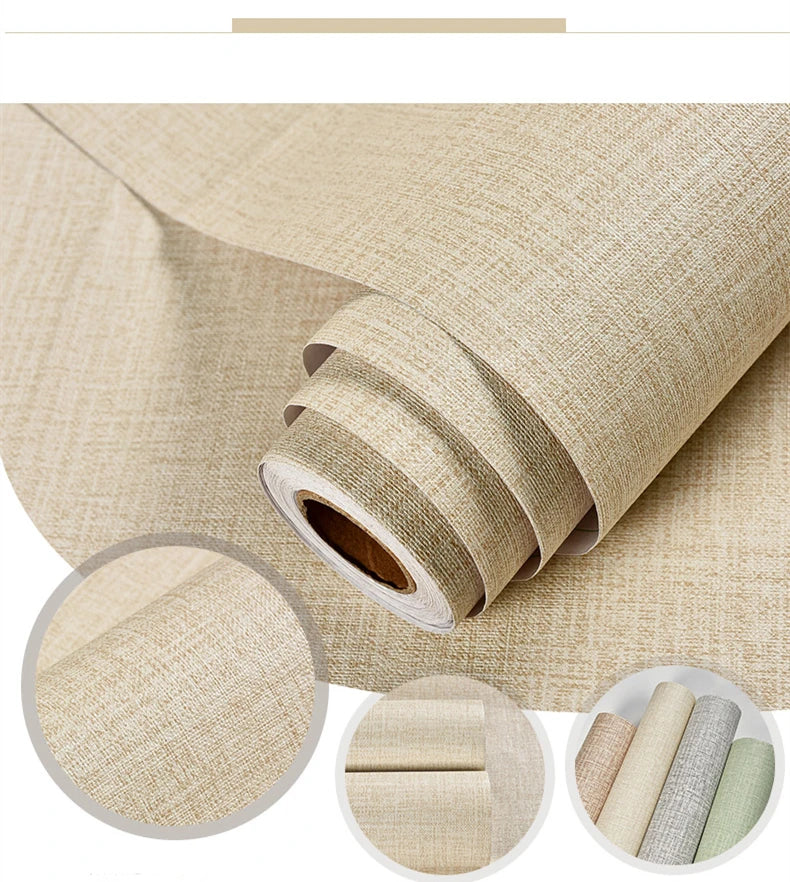 Self-adhesive Wallpaper Waterproof Solid Color Linen Pattern Living Room Bedroom Room Cabinet Decoration Sticker