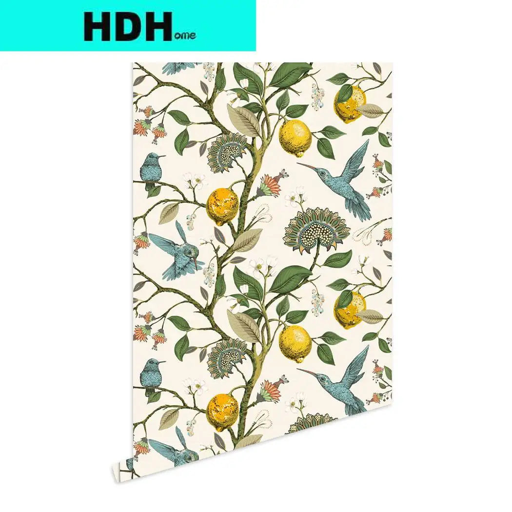 Blue Bird Self Adhesive Wallpaper Fresh Lemon Tree Peel and Stick Wallpaper Removable Waterproof Prepasted Wallpaper Wall Mural