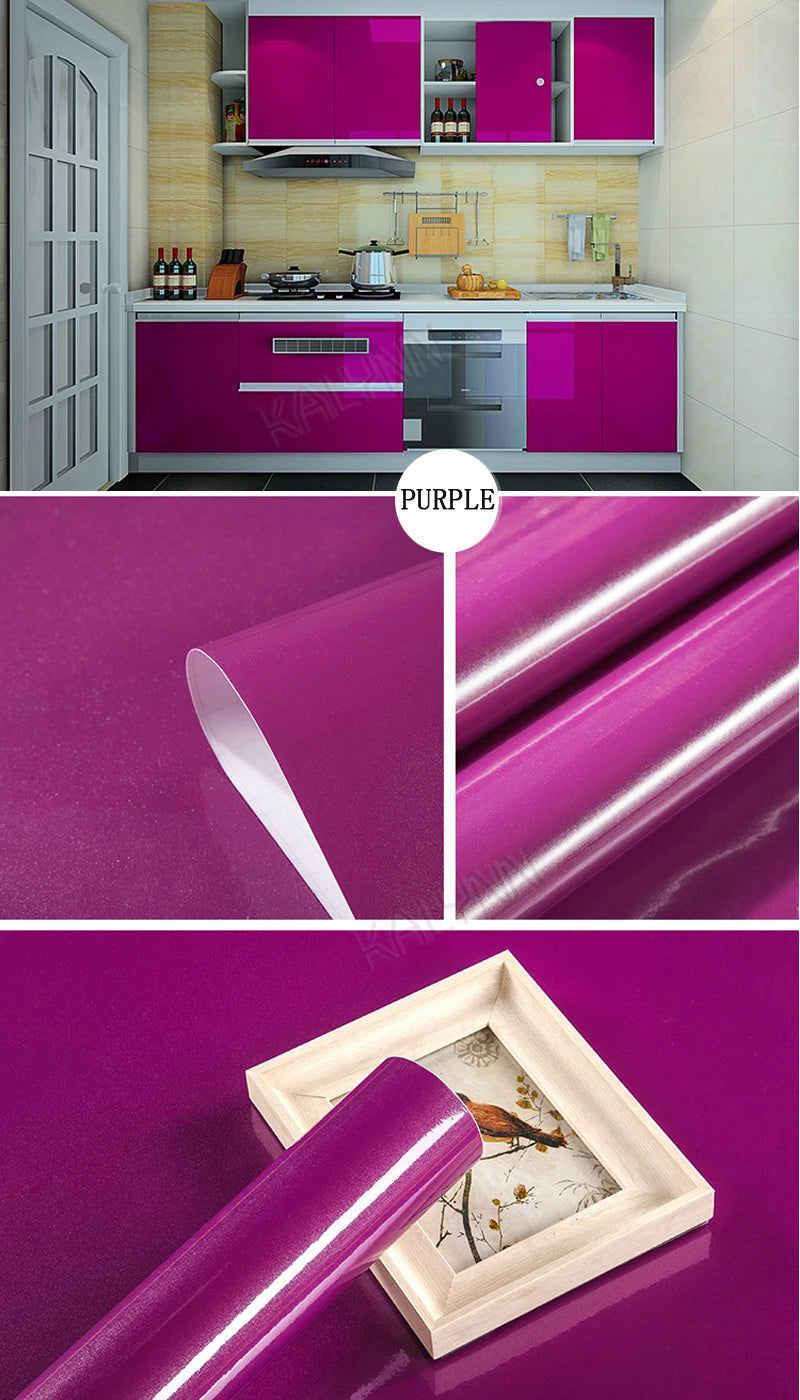 Solid Color Waterproof Wallpaper Room Self-adhesive Black White Wardrobe Kitchen Matte Furniture Wall Sticker,Customizable Width