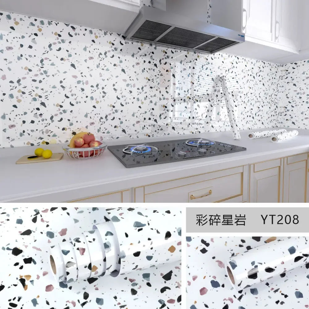 10M x 80CM Marble Self Adhesive Wallpaper Waterproof Oil Proof Kitchen Stickers Thermostability Decorative Film Home Decor
