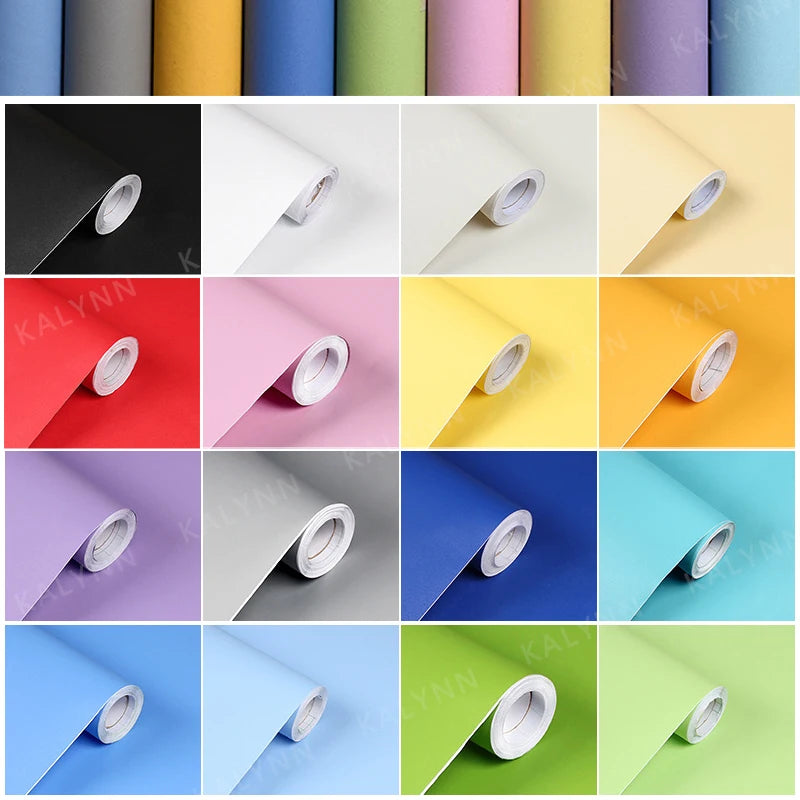Solid Color Waterproof Wallpaper Room Self-adhesive Black White Wardrobe Kitchen Matte Furniture Wall Sticker,Customizable Width