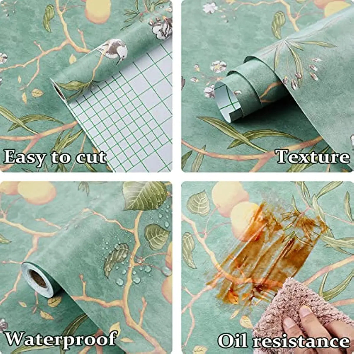 Vintage Botanical Birds Peel and Stick Wallpaper Vinyl Self Adhesive Wallpaper Green Removable Contact Paper for Home Decor