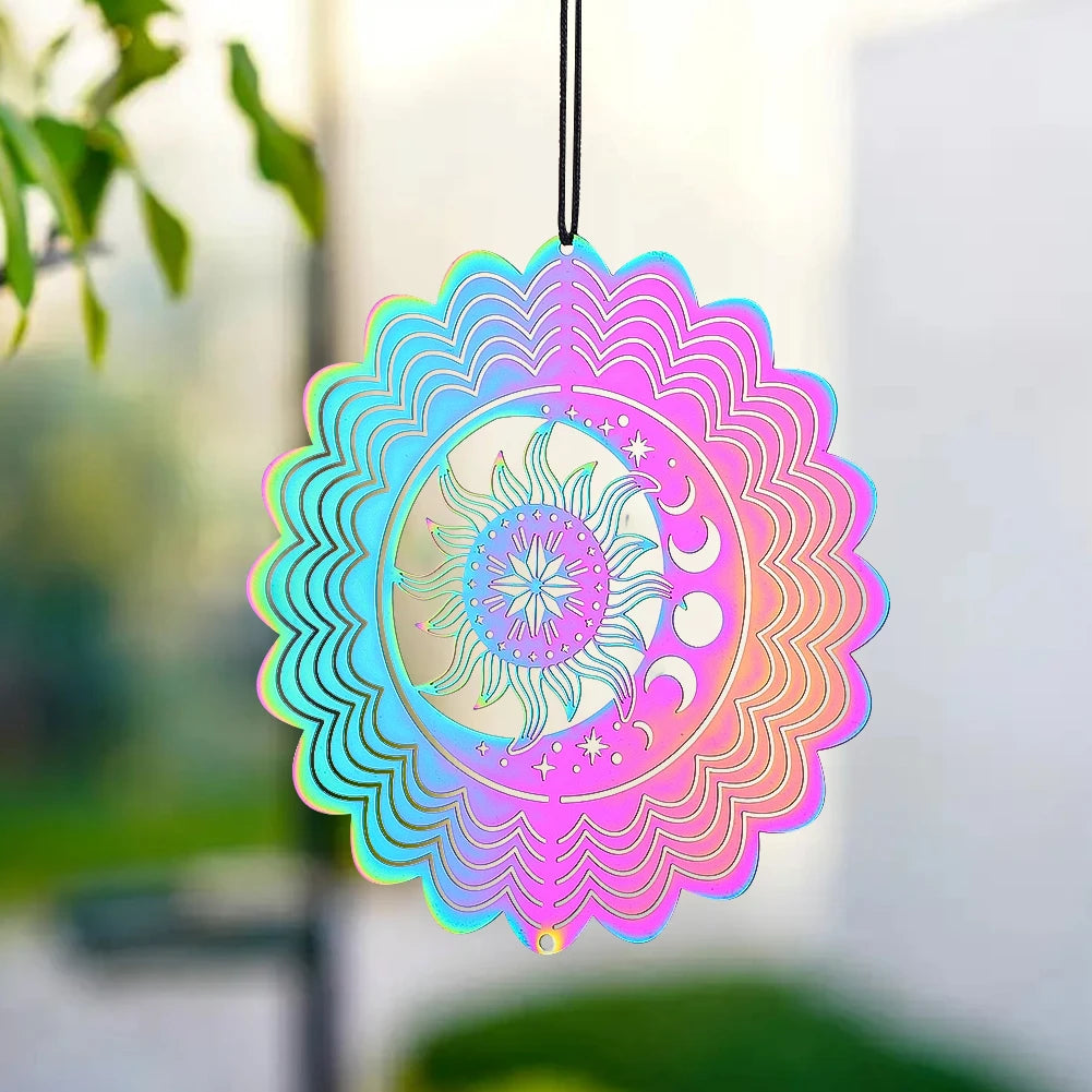 Sun Wind Spinner Hanging Gradient Color Moon Star Whirligig Wind Chimes Sun Catcher 3D Visual Effect Bird Deterrent Garden Decor