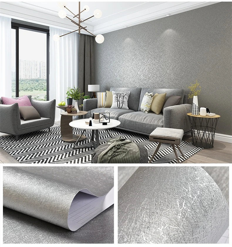 Self-adhesive Wallpaper Waterproof Solid Color Linen Pattern Living Room Bedroom Room Cabinet Decoration Sticker
