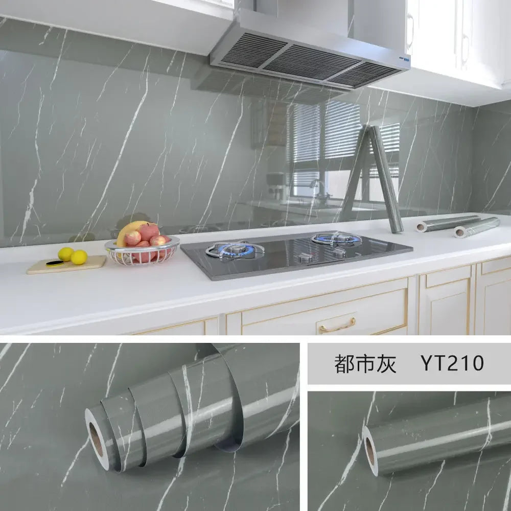 10M x 80CM Marble Self Adhesive Wallpaper Waterproof Oil Proof Kitchen Stickers Thermostability Decorative Film Home Decor