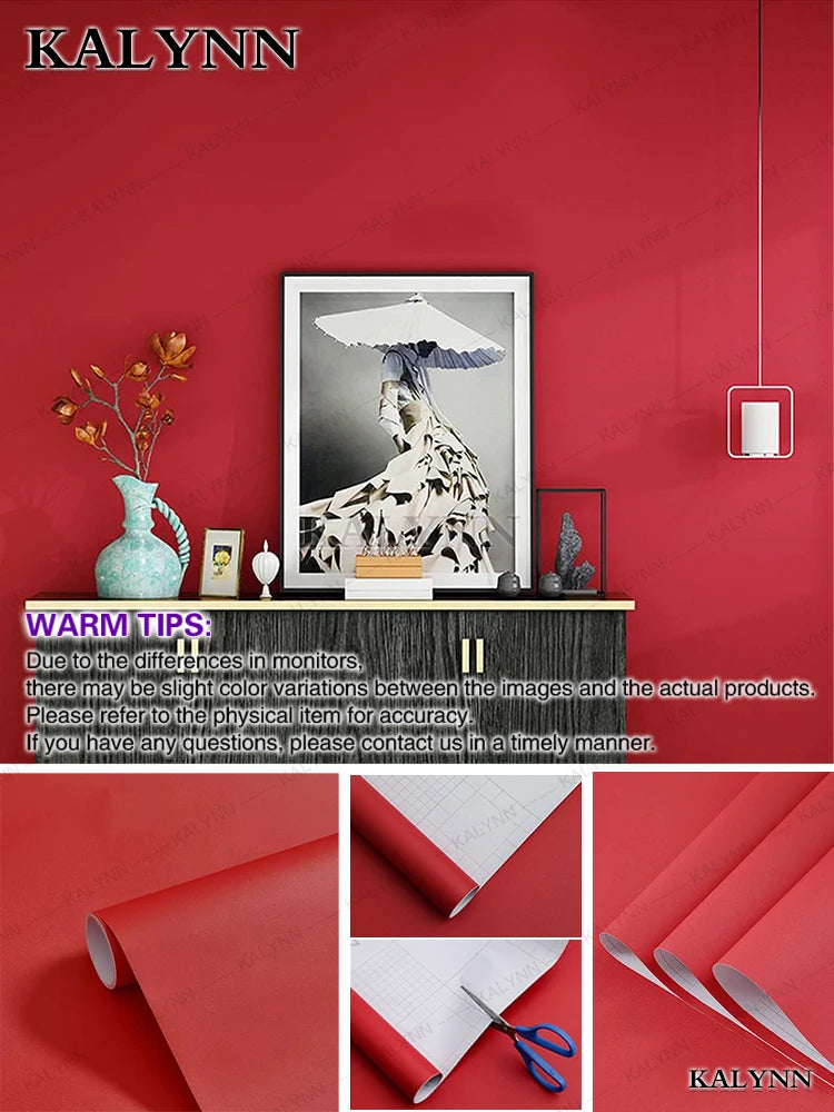 Solid Color Waterproof Wallpaper Room Self-adhesive Black White Wardrobe Kitchen Matte Furniture Wall Sticker,Customizable Width