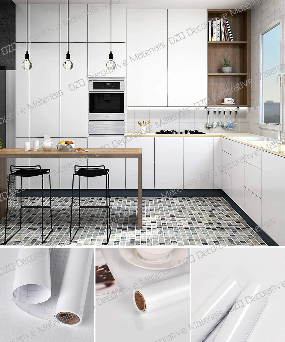 Solid Color Waterproof Wallpaper Room Self-adhesive Black White Wardrobe Kitchen Matte Furniture Wall Sticker,Customizable Width