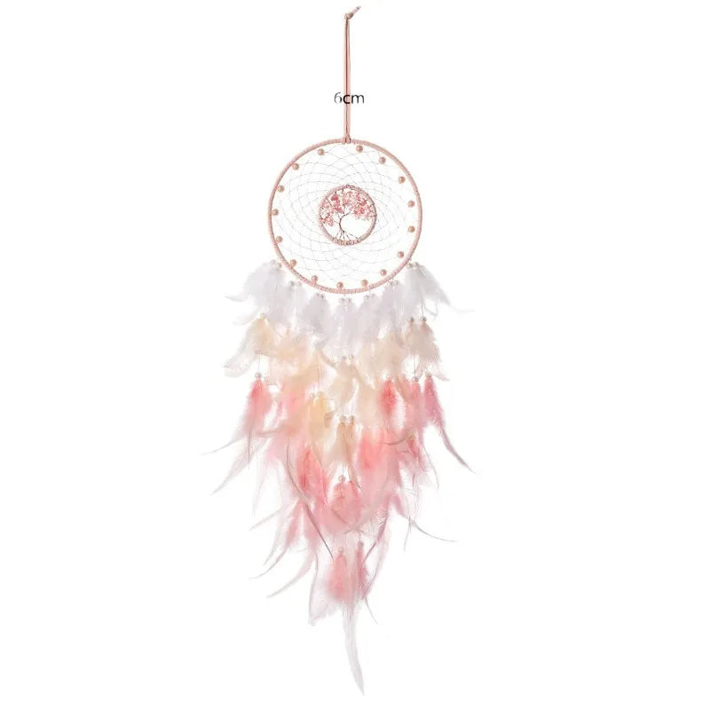1PC Wind Chime Gravel Dream Catcher Feather Pendant Pink Cute Bedroom Windowsill Creative Home Decoration