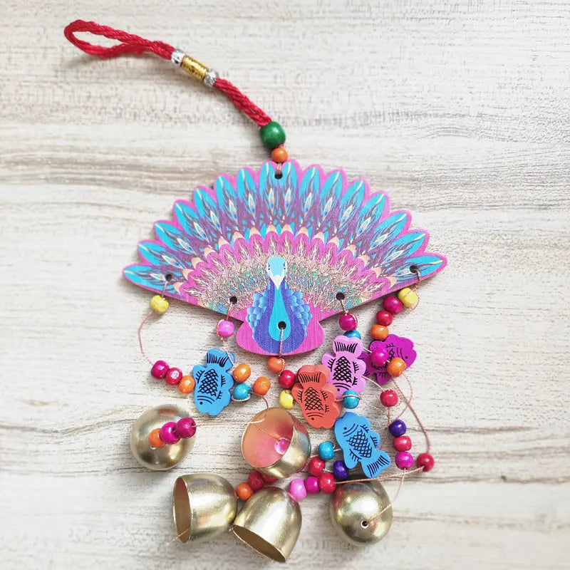 Beautiful Animal Wind Chimes Room Decoration Double Side Painted Wooden Peacock And Owl Wind Bell Home Garden Decor Ornaments