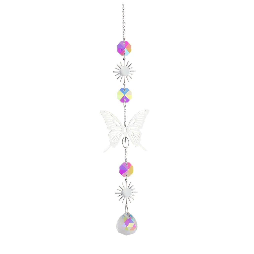 Crystal Butterfly Demon Eye Wind Chime Wind Chimes Outdoor Ornament Handmade Hanging Suncatcher with AB Coating for Home Garden