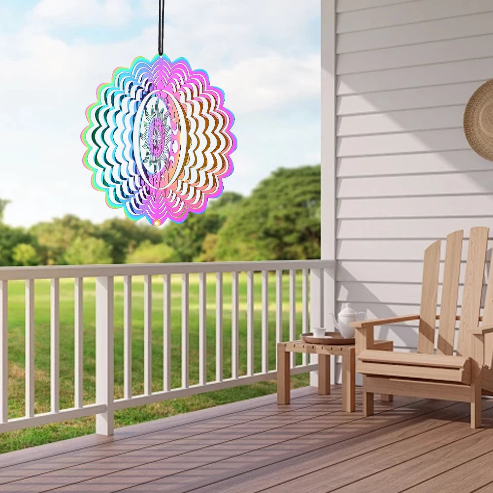 Sun Wind Spinner Hanging Gradient Color Moon Star Whirligig Wind Chimes Sun Catcher 3D Visual Effect Bird Deterrent Garden Decor