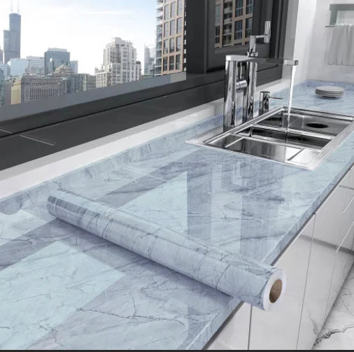 40cm Marble Self-adhesive Wallpaper Kitchen Cabinet Stove Countertop Contact paper PVC Waterproof Renovation Tile Wall Stickers