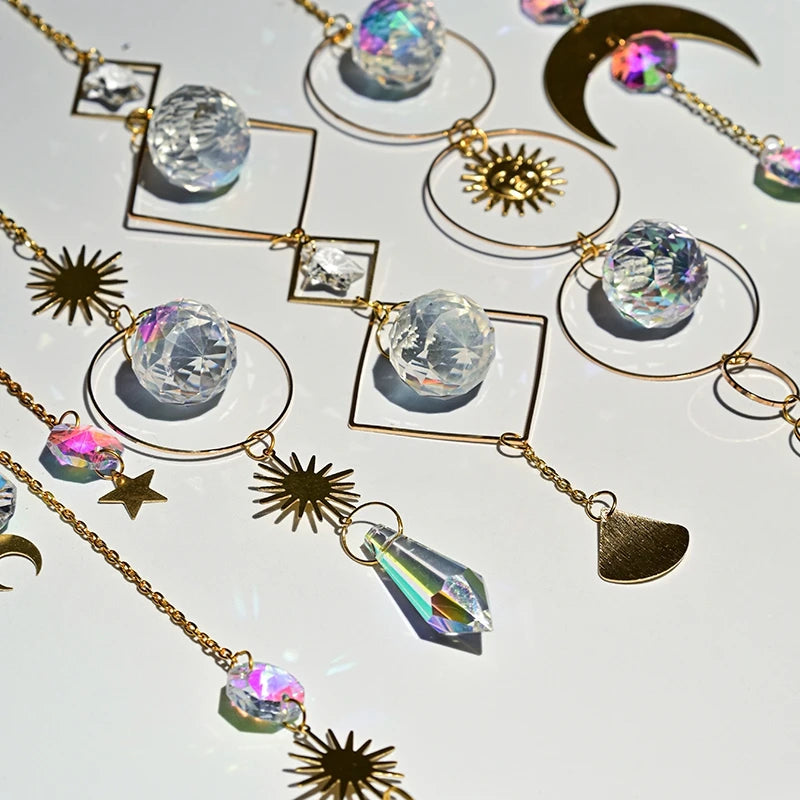 Crystal Suncatcher Crystal Wind Chimes Garden Rainbow Sun Catcher Garden Hanging Pendant Window Wind Music Home Garden Decor