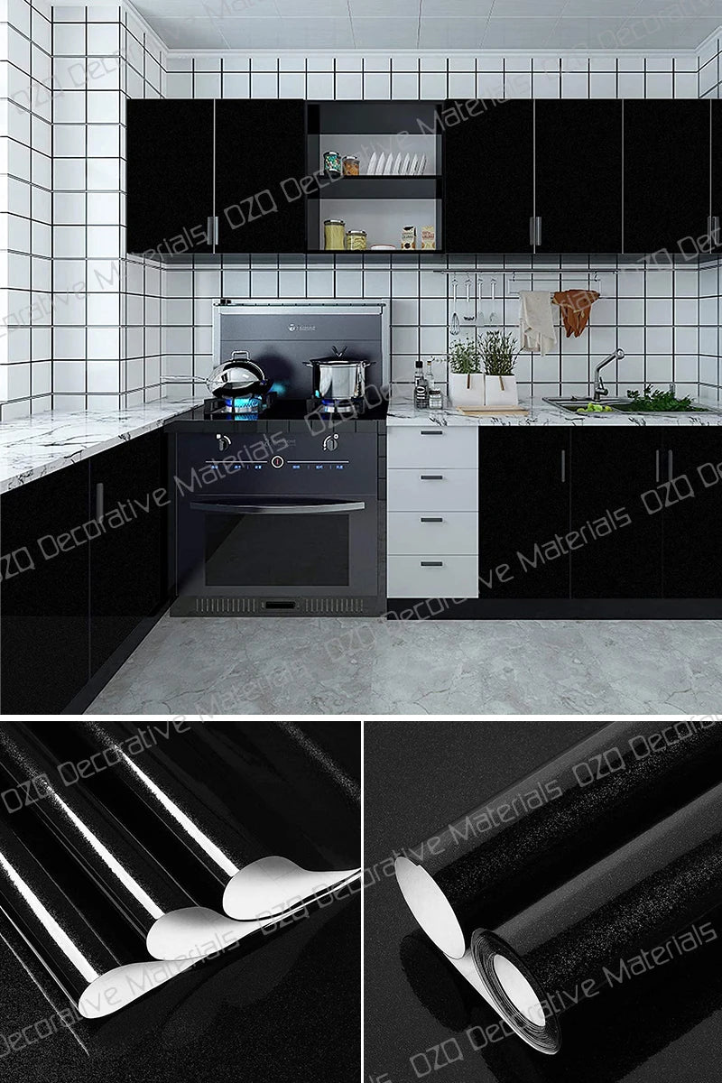 Solid Color Waterproof Wallpaper Room Self-adhesive Black White Wardrobe Kitchen Matte Furniture Wall Sticker,Customizable Width