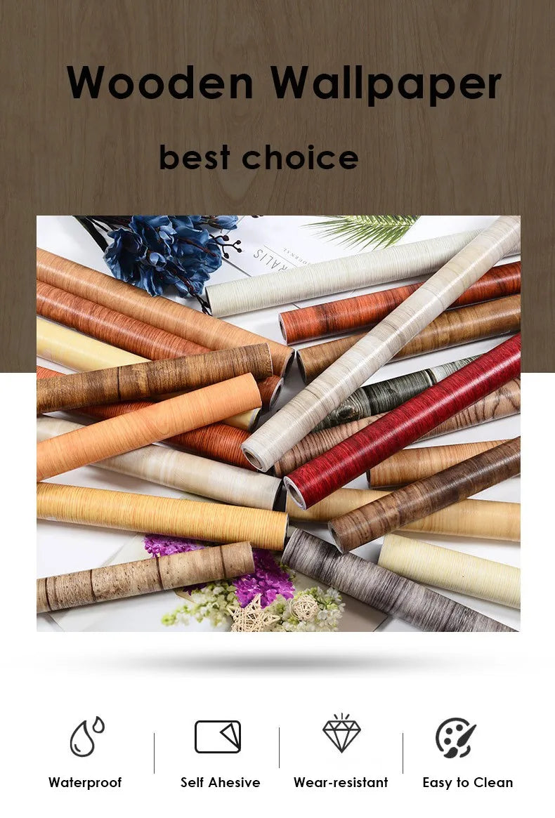 Vinyl Self-adhesive Waterproof Wood Wallpapers Wall Stickers for Wall in Rolls Furniture Renovation Film Bedroom Home Decor PVC