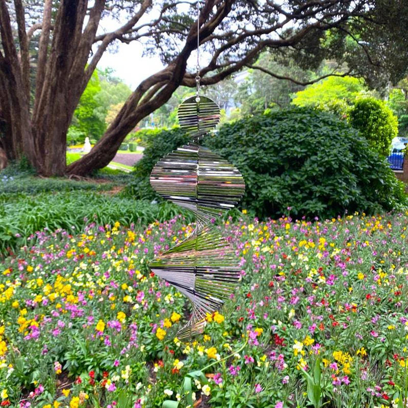 3D Rotating Wind Chimes Flip Spiral Pendant Patio Wind Spinner Bell For Home Garden Hanging Decoration Bird Reflectors