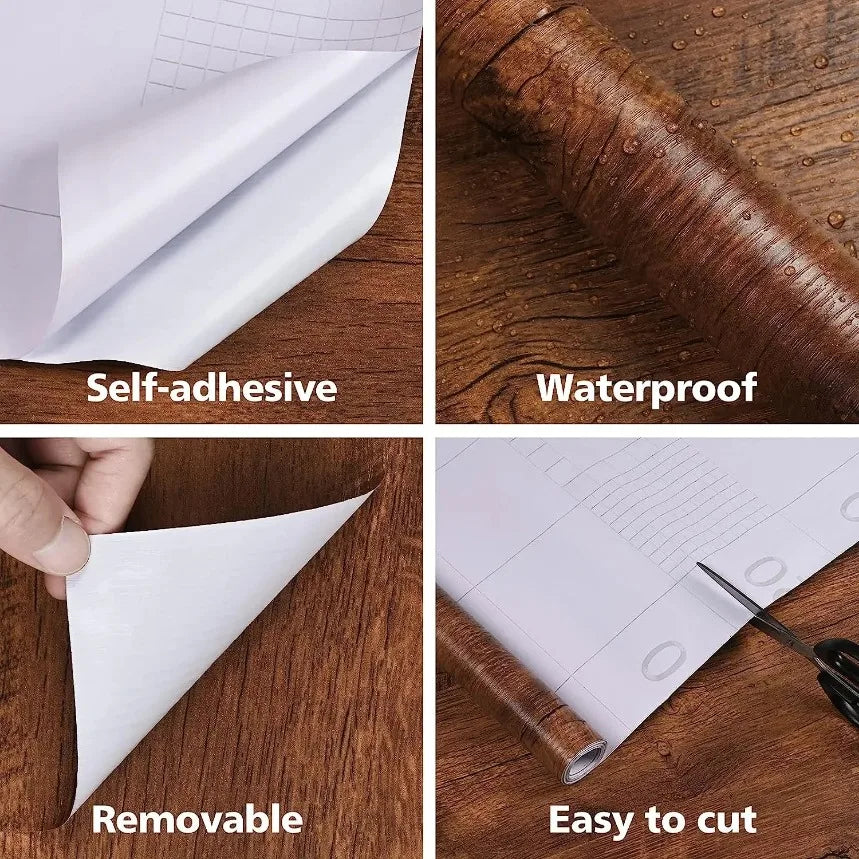 90cm Width Wood Grain PVC Wallpaper for Door Wardrobe Cupboard Table Furniture Waterproof Self Adhesive Stickers Wall Stickers