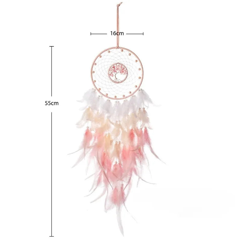 1PC Wind Chime Gravel Dream Catcher Feather Pendant Pink Cute Bedroom Windowsill Creative Home Decoration