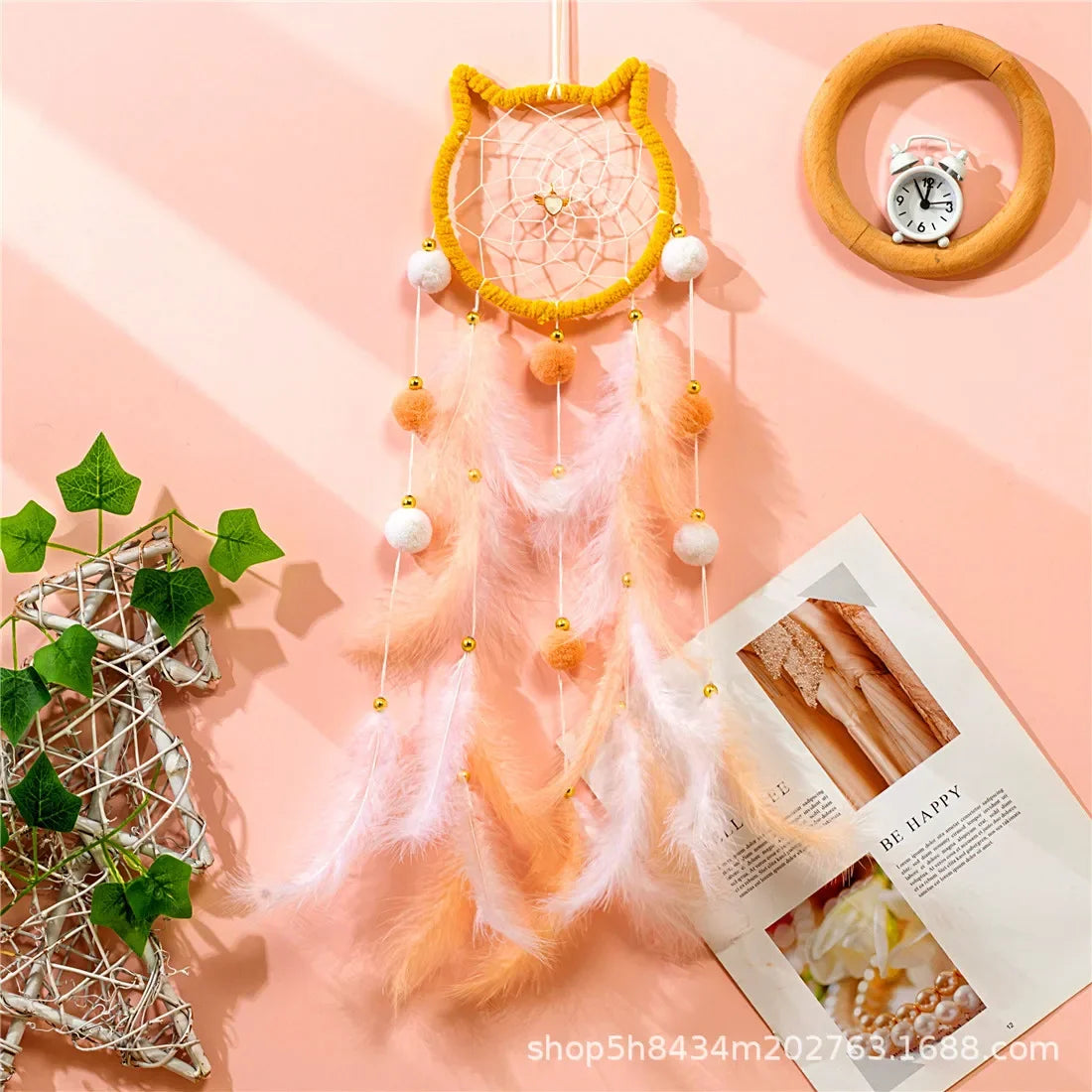 Wall Decor Christmas Gifts Colored Feathers Hand-woven Outdoor Garden Wind Chimes Pink Feather Bedroom Hanging Ornaments