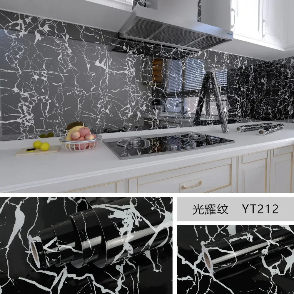 10M x 80CM Marble Self Adhesive Wallpaper Waterproof Oil Proof Kitchen Stickers Thermostability Decorative Film Home Decor