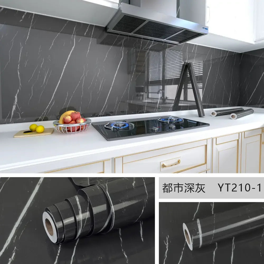 10M x 80CM Marble Self Adhesive Wallpaper Waterproof Oil Proof Kitchen Stickers Thermostability Decorative Film Home Decor