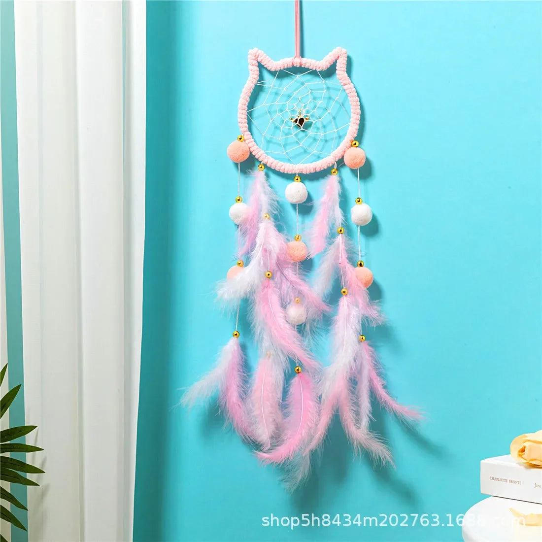 Wall Decor Christmas Gifts Colored Feathers Hand-woven Outdoor Garden Wind Chimes Pink Feather Bedroom Hanging Ornaments
