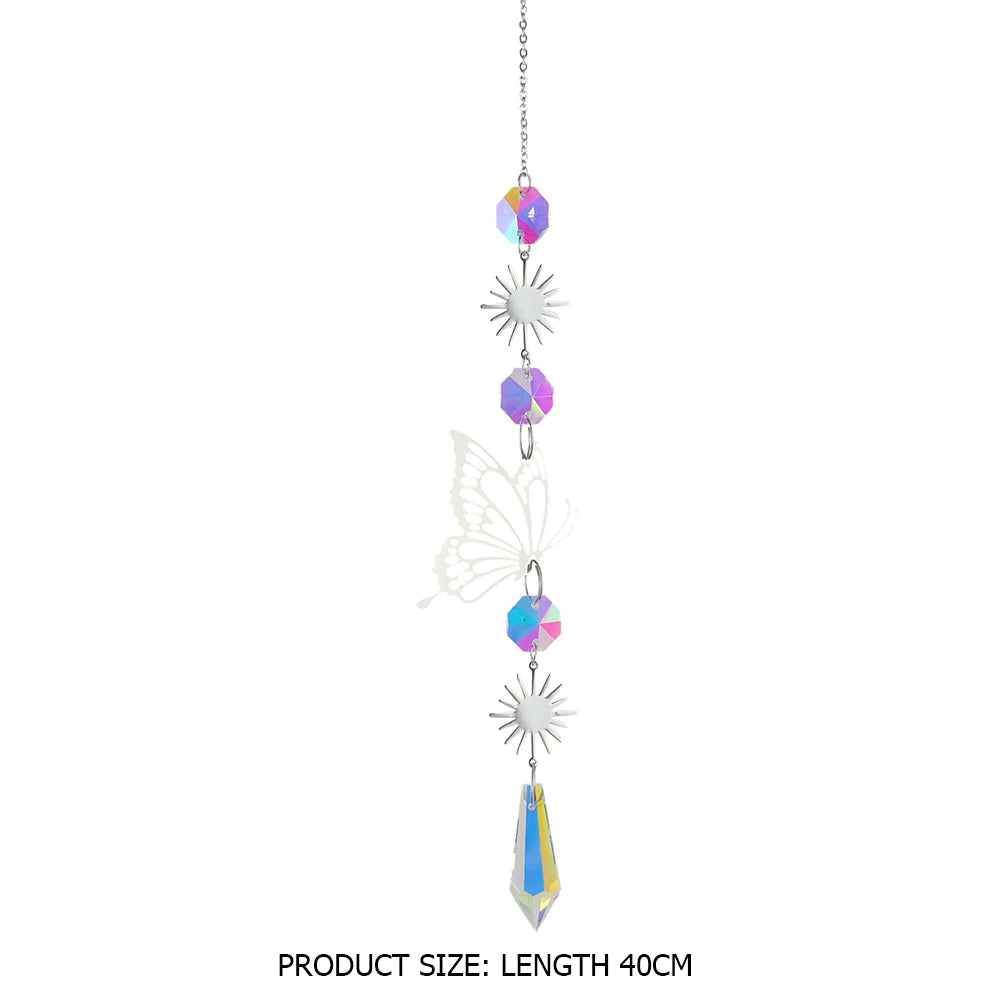 Crystal Butterfly Demon Eye Wind Chime Wind Chimes Outdoor Ornament Handmade Hanging Suncatcher with AB Coating for Home Garden