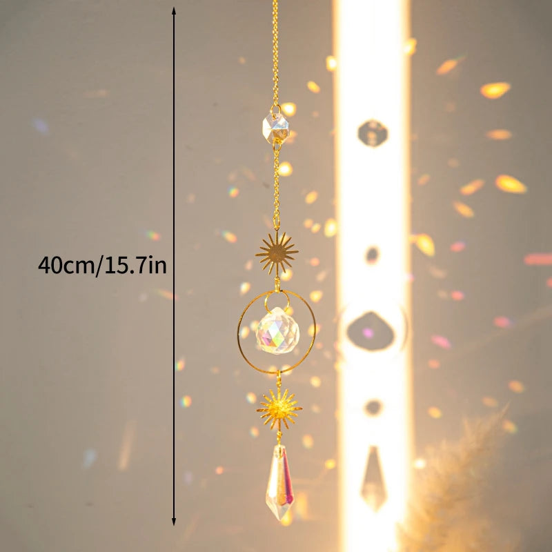 Crystal Suncatcher Moon Star Rainbow Sun Catcher Wind Chime Pendant Sun Catcher Pendants Outdoor Garden Yard Hanging Decor