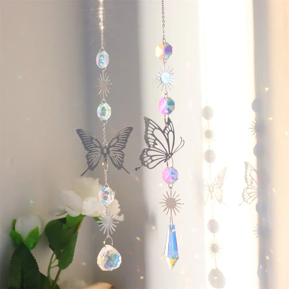 Crystal Butterfly Demon Eye Wind Chime Wind Chimes Outdoor Ornament Handmade Hanging Suncatcher with AB Coating for Home Garden